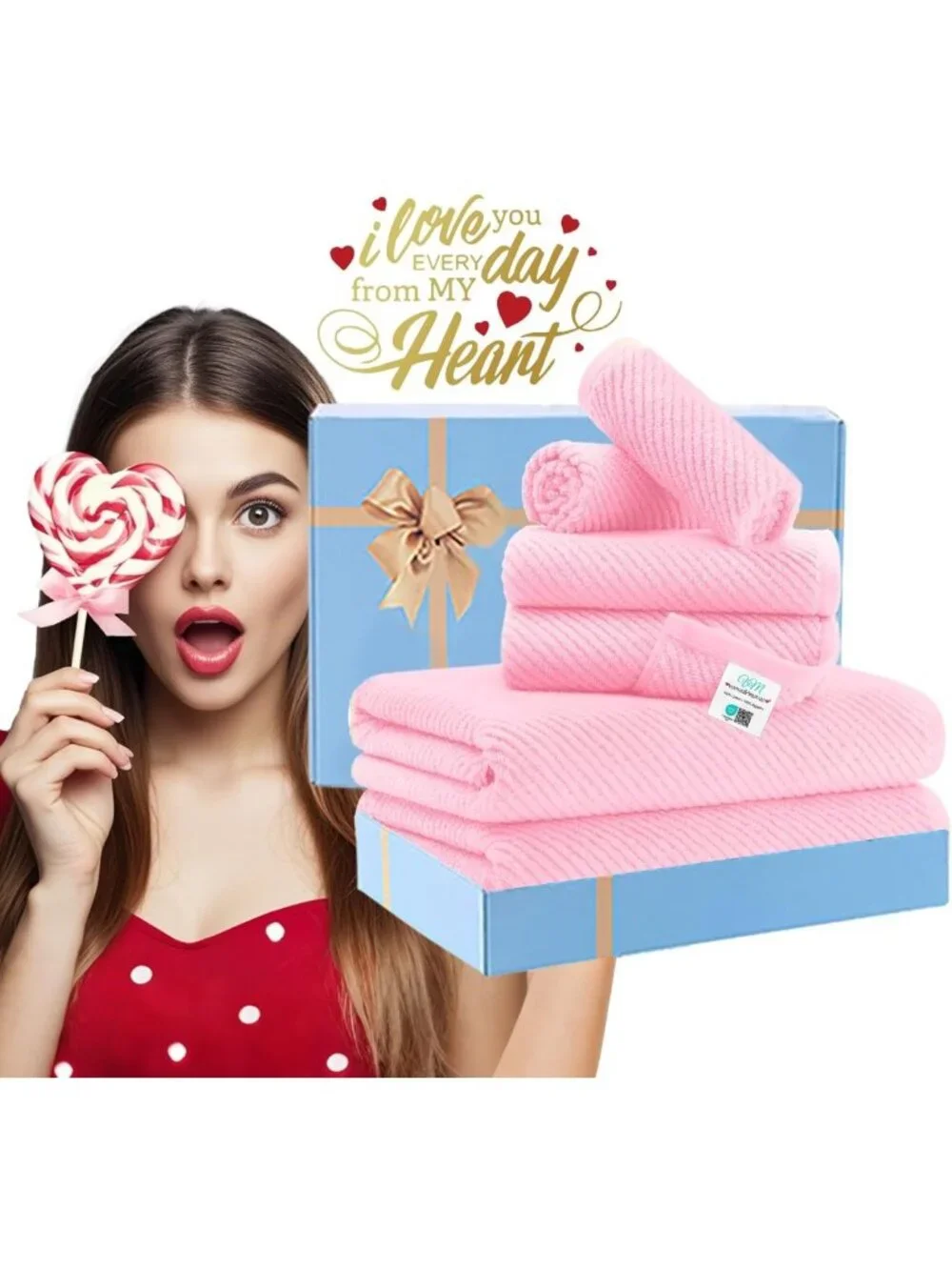 Soft Pink Cotton Towel Set of 6 - Quick Dry, Lightweight Bath & Hand Towels